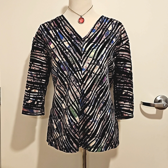 Dana Buchman Tops - Dana Buchman Black textured multicolored static print Medium EUC